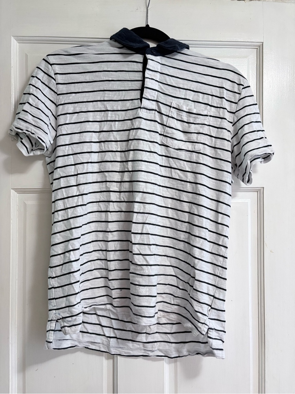 GAP White Polo with Black Stripes and Navy Collar